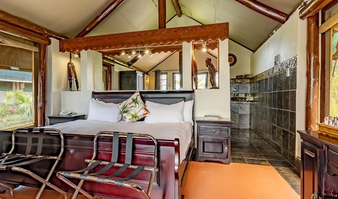 Luxury safari tent interior at Zulu Nyala